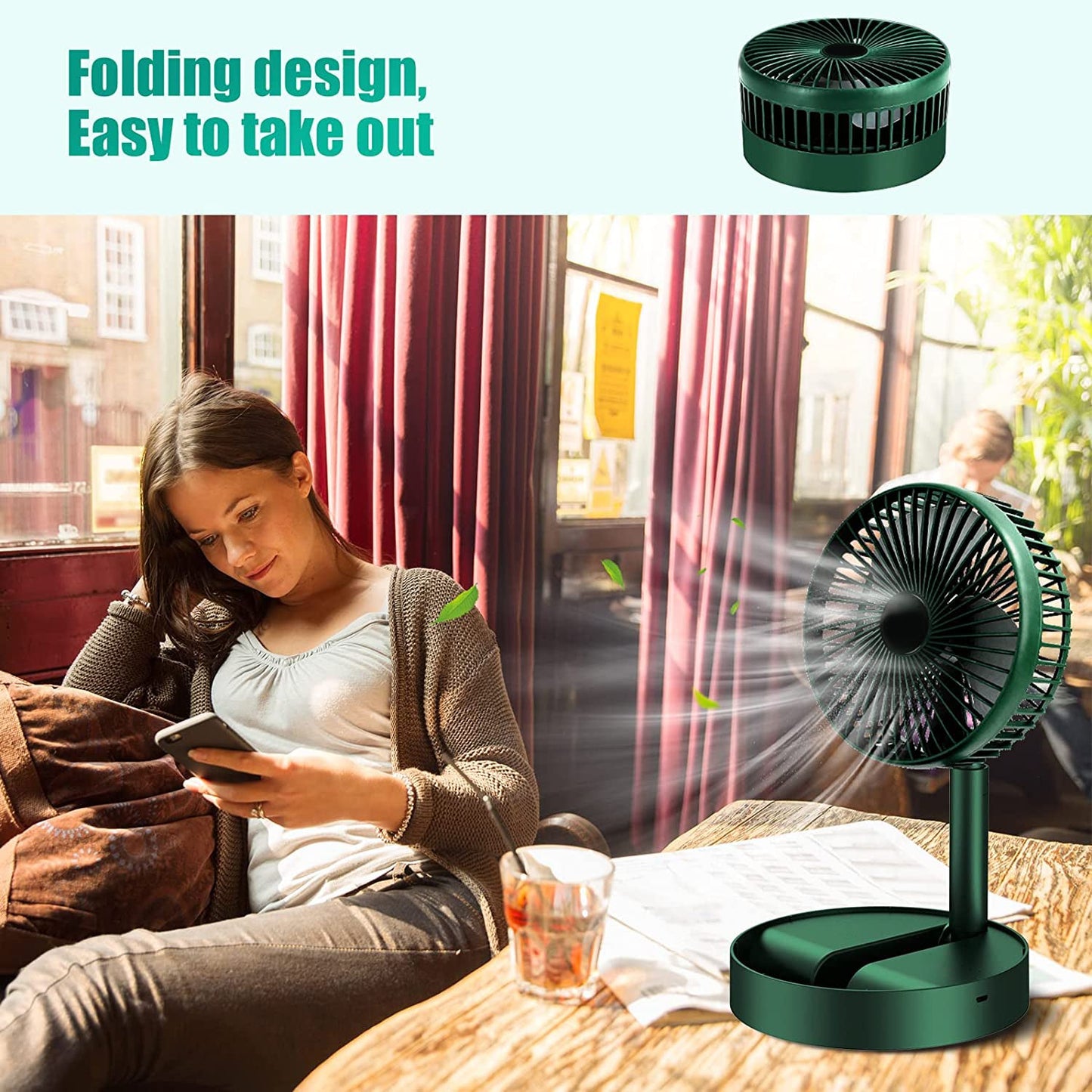Telescopic Electric Desktop Fan – Foldable, Height Adjustable & Portable Table Fan (Battery Not Included)